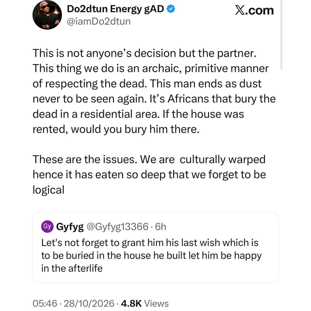 Burying the dead in a residential area is an archaic and primitive method of burial- OAP Dotun